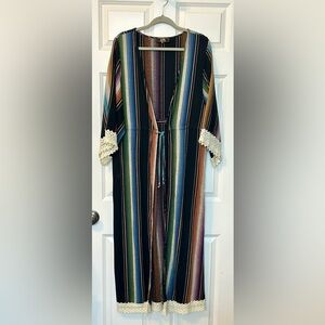 L&B Lucky & Blessed Kimono Cardigan Duster Open Front Striped Medium